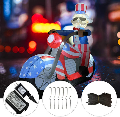 GOOSH 6 ft long Patriotic Independence Day Inflatable Uncle Sam Sitting on Motorcycle Blowup Inflatables with Build-in LED Lights for Party Indoor,Outdoor,Yard,Garden,Lawn Decorations 5 Instructions
