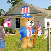 Load image into Gallery viewer, 6 ft Tall Independence Day Inflatable Bow Tie Bear with Star Spangled Top Hat and American Flag Blowup Decor with Build-in LED Lights for Party Indoor,Outdoor,Yard,Garden,Lawn Decorations
