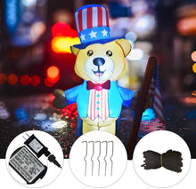 Load image into Gallery viewer, 6 ft Tall Independence Day Inflatable Bow Tie Bear with Star Spangled Top Hat and American Flag Blowup Decor with Build-in LED Lights for Party Indoor,Outdoor,Yard,Garden,Lawn Decorations
