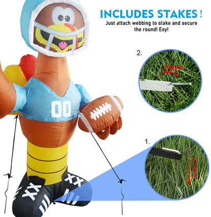 GOOSH 6 Foot High Thanksgiving Inflatable American Football Turkeys Yard Decoration, Indoor Outdoor Garden Thanksgiving Decoration.