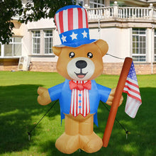 Load image into Gallery viewer, 6 ft Tall Independence Day Inflatable Bow Tie Bear with Star Spangled Top Hat and American Flag Blowup Decor with Build-in LED Lights for Party Indoor,Outdoor,Yard,Garden,Lawn Decorations
