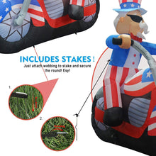 Load image into Gallery viewer, 6 ft Tall Patriotic Independence Day Inflatable Uncle Sam Sitting on Motorcycle Blowup Inflatables with Build-in LED Lights for Party Indoor,Outdoor,Yard,Garden,Lawn Decorations 5 Instructions
