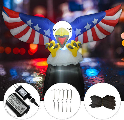 GOOSH 6 FT Tall Patriotic Independence Day 4th of July Inflatable American Flying Bald Eagle Blow Up Inflatables with Build-in LED Lights for Party Indoor,Outdoor,Yard,Garden,Lawn Decorations