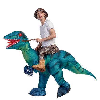 GOOSH Inflatable Costume for Adults and Children, Halloween Costumes Men Women Green Dinosaur Rider, Blow Up Costume Unisex Godzilla Toy