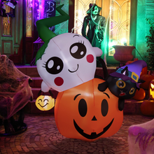 Load image into Gallery viewer, 6-Foot Halloween Inflatable Blow Up Pumpkin with Spirit Black Cat on Top with LED Built-in, Halloween Decoration Indoor/Outdoor, Yard, Garden, Patio, Lawn Halloween Blow Up Décor
