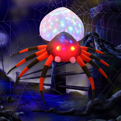 GOOSH 8 FT Width Halloween Inflatables Outdoor Spider with Magic Light, Blow Up Yard Decoration Clearance with LED Lights Built-in for Holiday/Party/Yard/Garden