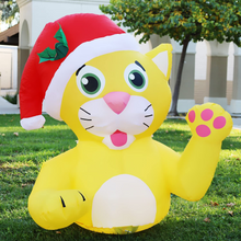 Load image into Gallery viewer, GOOSH 4.1 FT Height Christmas Inflatables Outdoor Yellow Cat Wears Christmas Hat, Blow Up Yard Decoration Clearance with LED Lights Built-in for Holiday/Christmas/Party/Yard/Garden
