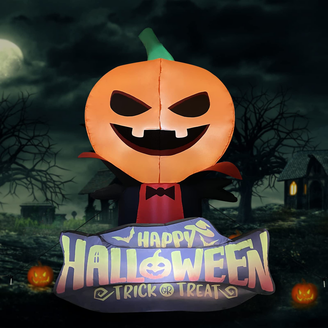 Halloween Inflatable 5FT Vampire Pumpkin Head with Built-in LEDs Blow Up Yard Decoration for Holiday Party Indoor, Outdoor, Yard, Garden, Lawn