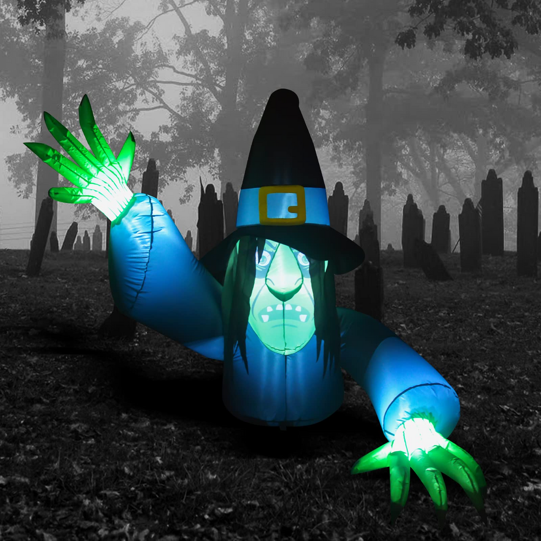 Halloween Inflatable 5 ft Creepy Witch with Wizard Hat Blow Up Decoration with Built-in LED Light, Halloween Inflatable Party Decoration for Indoor/Outdoor, Yard, Lawn, Patio, Garden
