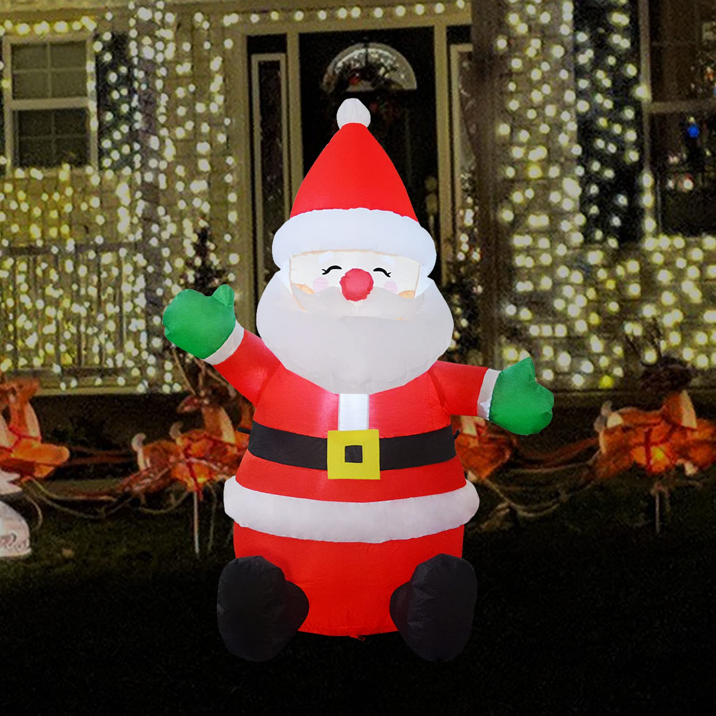 GOOSH 4 FT Christmas Inflatable Outdoor Sitting Cute Smiley Santa Claus with Built-in LED Light, Blow-up Yard Christmas Decoration for Party/Indoor/Outdoor/Yard/Garden/Lawn