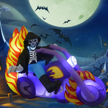 Load image into Gallery viewer, GOOSH 6 FT Halloween Inflatables Outdoor Grim Reaper on The Motorcycle, Blow Up Yard Decoration Clearance with LED Lights Built-in for Holiday/Party/Yard/Garden

