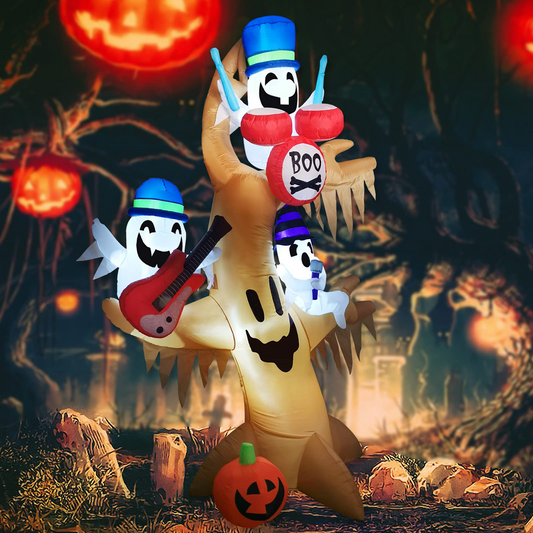 GOOSH 8 FT Halloween Inflatable Outdoor Ghost Tree with Pumpkin, Blow Up Yard Decoration Clearance with LED Lights Built-in for Holiday/Party/Yard/Garden