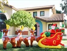 Load image into Gallery viewer, GOOSH 12 FT Length Christmas Inflatables Outdoor Santa Three Reindeer Sled, Blow Up Yard Decoration Clearance with LED Lights Built-in for Holiday/Christmas/Party/Yard/Garden
