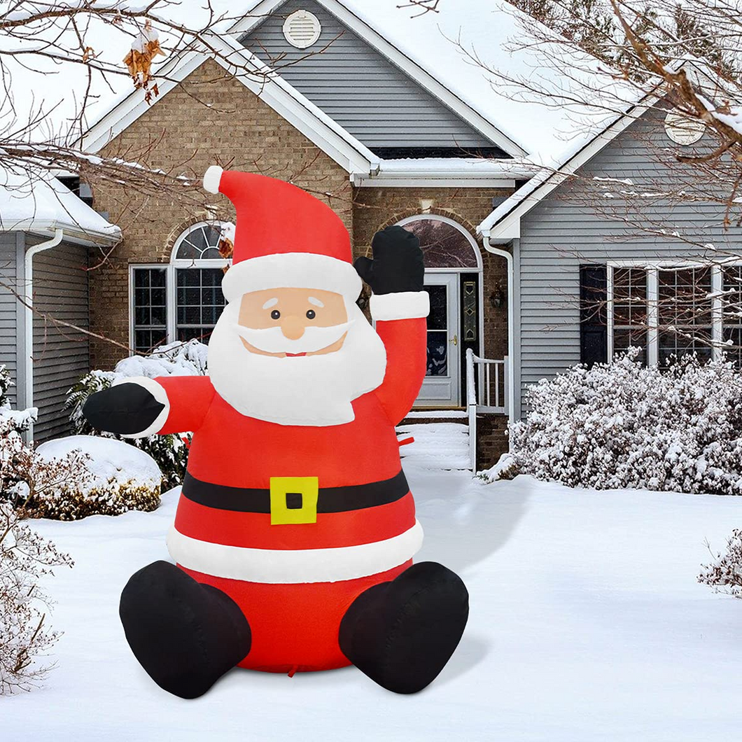 4 FT Christmas Inflatable Sitting Raising Hand Santa Claus with Built-in LED Light, Blow-up Yard Christmas Decoration for Party/Indoor/Outdoor/Yard/Garden/Lawn