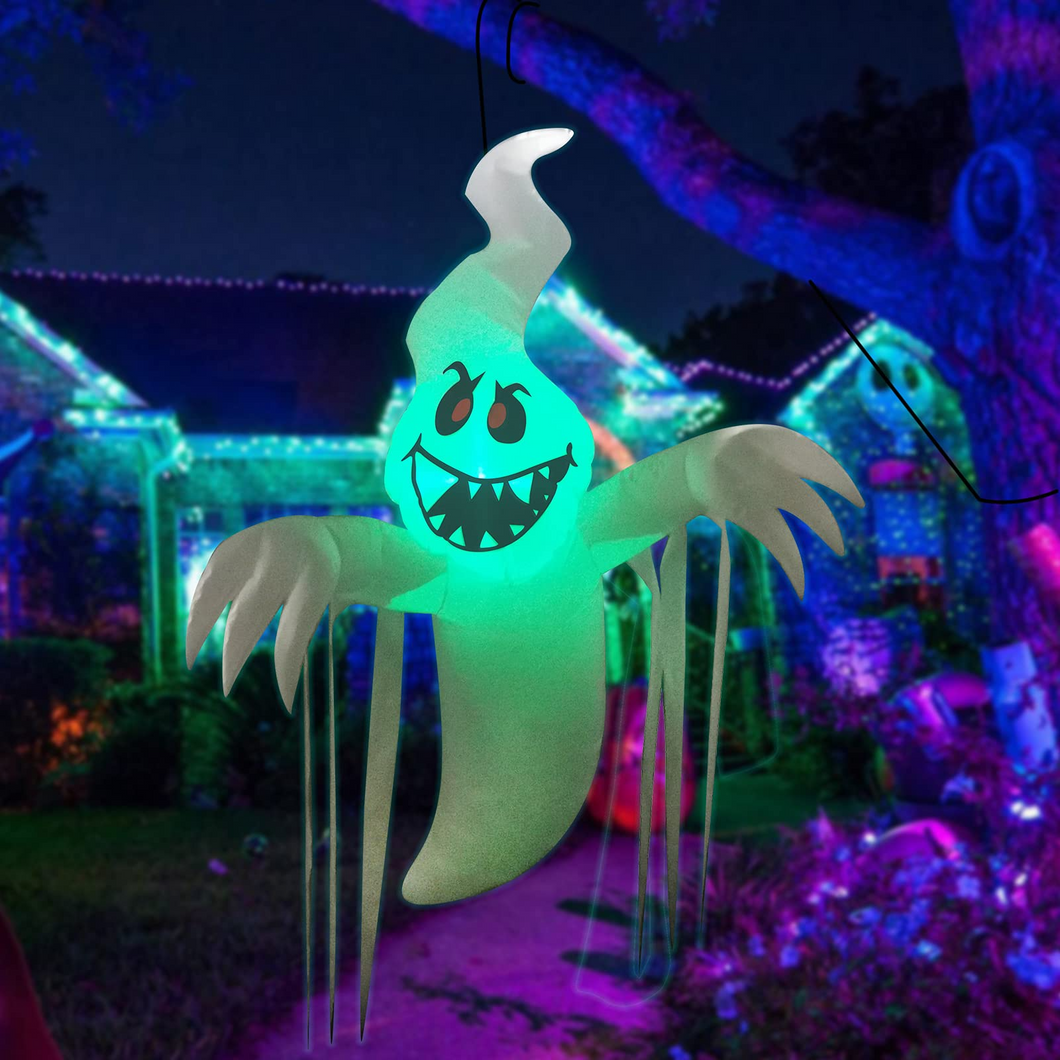 GOOSH 5 Feet High Halloween Inflatable Hanging Ghost with Built-in Colorful Flashing LED Light, Blow Up Yard Decoration Clearance with LED Lights Built-in for Holiday/Party/Yard/Garden