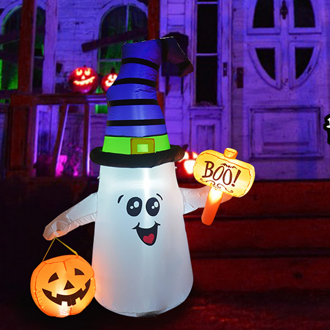 GOOSH 5FT Inflatable Halloween Cute Ghost with The Pumpkin Blow Up Inflatables Halloween Outdoor Yard Decoration