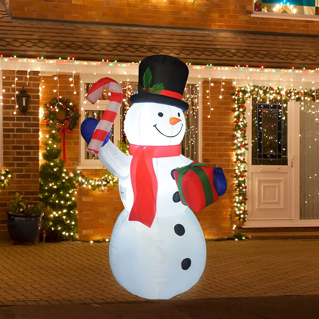 GOOSH 5.2 FT Height Christmas Inflatables Outdoor Snowman with Black Hat & Candy Cane Gift Box, Blow Up Yard Decoration Clearance with LED Lights Built-in for Holiday/Christmas/Party/Yard/Garden