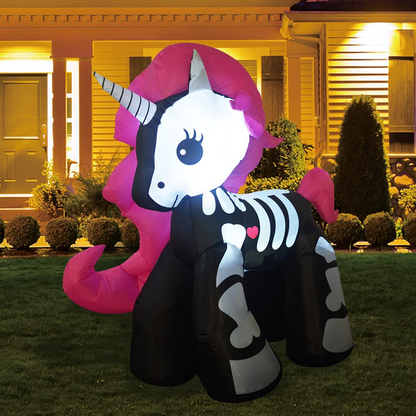 GOOSH 6FT Height Halloween Inflatables Outdoor Skeleton Unicorn, Blow Up Yard Decoration Clearance with LED Lights Built-in for Holiday/Party/Yard/Garden
