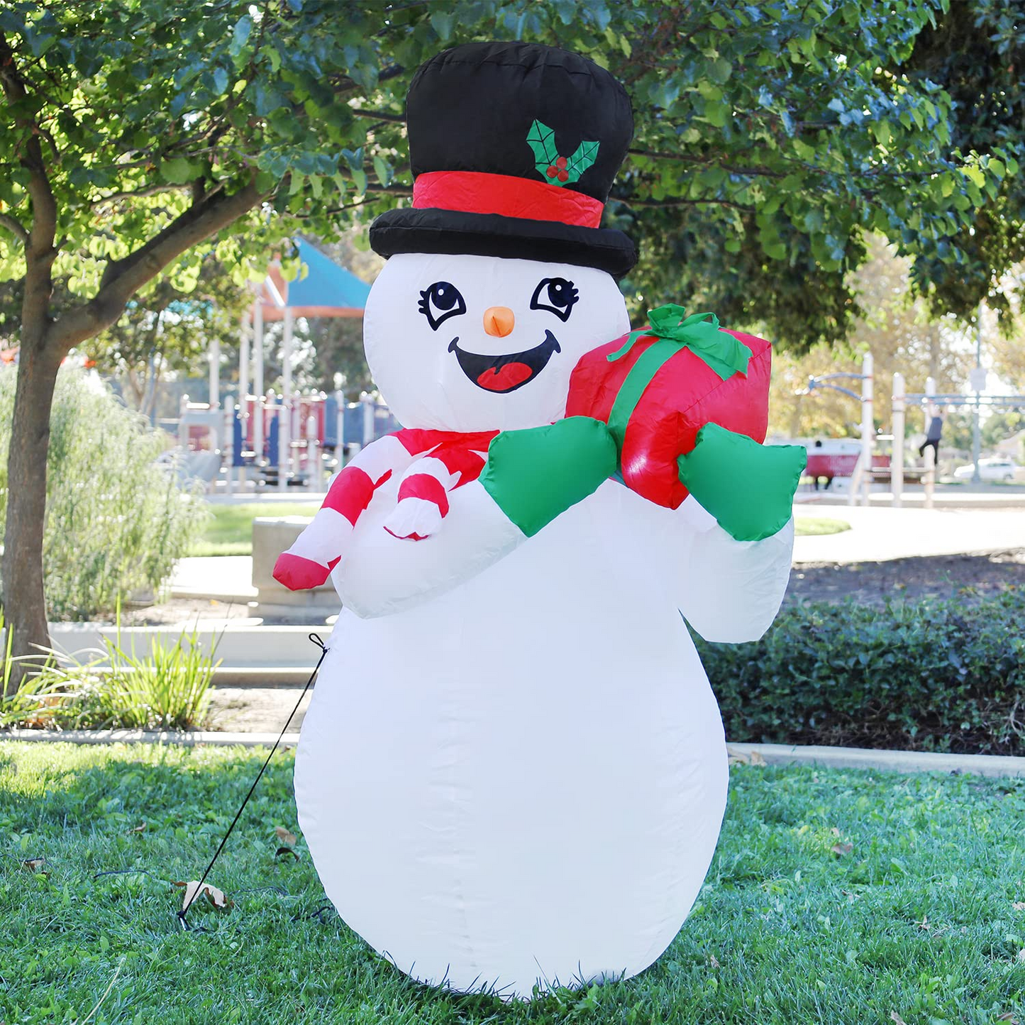 GOOSH 6 FT Height Christmas Inflatables Snowman with Gift Box, Blow Up Yard Decoration Clearance with LED Lights Built-in for Holiday/Party/Yard/Garden