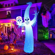 Load image into Gallery viewer, GOOSH 12 FT Halloween Inflatables Smiling Spooky Ghost with Magic Rotating Light Blow Up Inflatable for Halloween day of the dead Party Indoor Outdoor Yard, Garden
