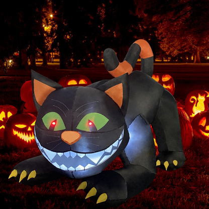 GOOSH 6 FT Halloween Inflatables Black Cat Outdoor Decorations Blow Up Yard Large Cat with Moving Head and Built-in LEDs for Indoor Party Garden Lawn Decor