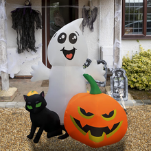 Load image into Gallery viewer, Halloween Inflatable 5FT Ghost with Black Cat and Pumpkin with Built-in LEDs Blow Up Yard Decoration for Holiday Party Indoor, Outdoor, Yard, Garden, Lawn
