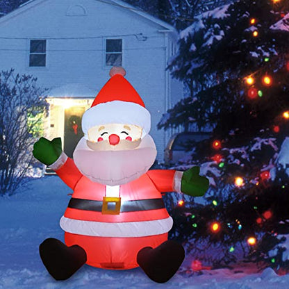GOOSH 5 FT Christmas Inflatables Santa Claus Outdoor Decorations Blow Up Yard Sitting Santa Claus with Built-in LEDs for Holiday Xmas Garden Lawn Decor