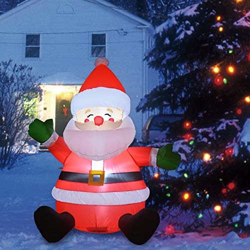 GOOSH 5 FT Christmas Inflatables Santa Claus Outdoor Decorations Blow Up Yard Sitting Santa Claus with Built-in LEDs for Holiday Xmas Garden Lawn Decor