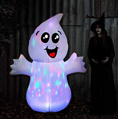 GOOSH 5 FT Halloween Inflatable Outdoor Cute Ghost with Magic Light, Blow Up Yard Decoration Clearance with LED Lights Built-in for Holiday/Party/Yard/Garden