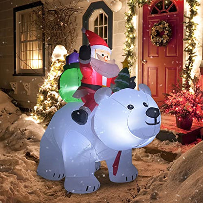 GOOSH 6 FT Christmas Inflatables Santa Clause Riding Bear with Shaking Head Outdoor Decorations Blow Up Yard Decor with LED Lights for Xmas Holiday Party Indoor Garden Lawn Décor