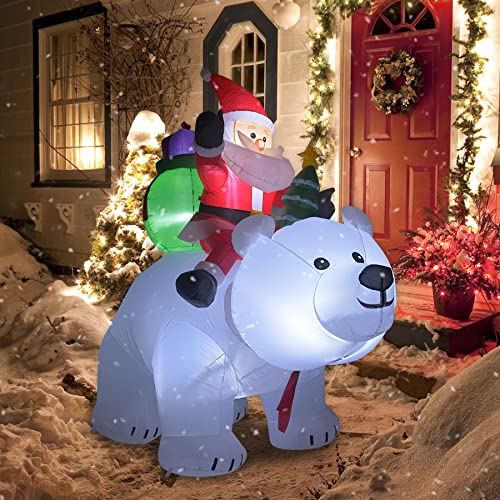 Christmas Inflatables 6FT Santa Claus Sitting on Polar Bear with Shaking Head Bright LED Light Yard Decoration, Xmas Party,Indoor,Outdoor,Garden,Yard Lawn Christmas Inflatable Clearance