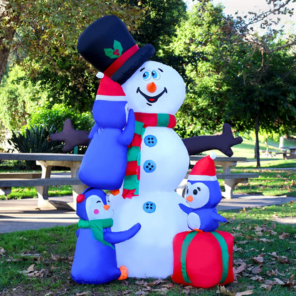 GOOSH Christmas Inflatables 6FT Snowman with Three Penguins with LED Light Yard Decoration,Chirstmas Inflatables Decoration Clearance for Xmas Party,Indoor,Outdoor,Garden,Yard Lawn