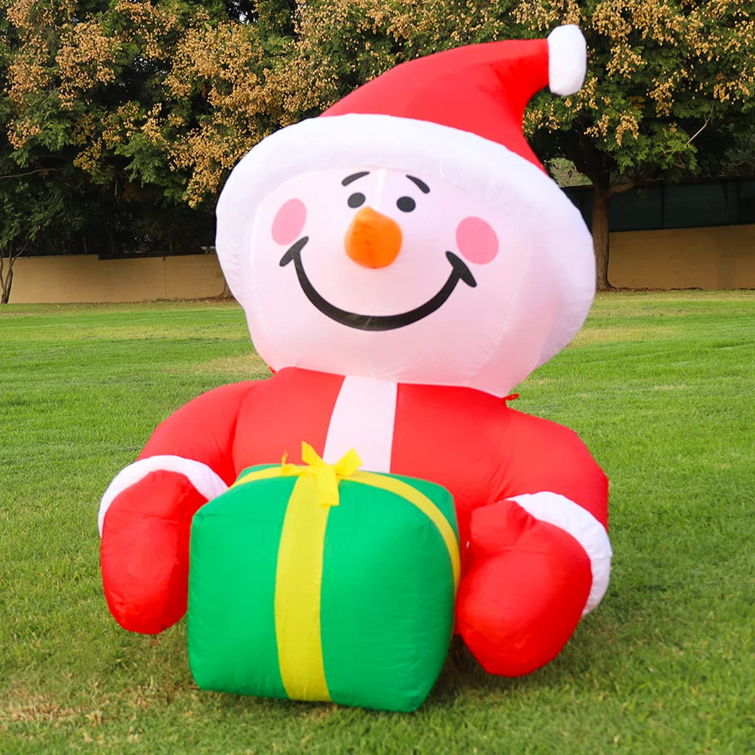 GOOSH 4.5 FT Height Christmas Inflatables Outdoor Snowman with Christmas Hat & Gift Box, Blow Up Yard Decoration Clearance with LED Lights Built-in for Holiday/Christmas/Party/Yard/Garden