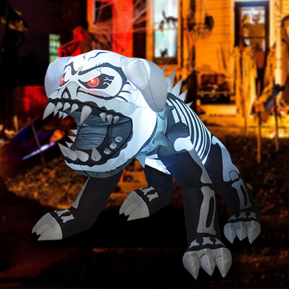 GOOSH 5 Feet Length Halloween Inflatable Puppy Skeleton Dog with Built-in Flashing Red F5 Lights, Blow Up Yard Decoration Clearance with LED Lights Built-in for Holiday/Party/Yard/Garden