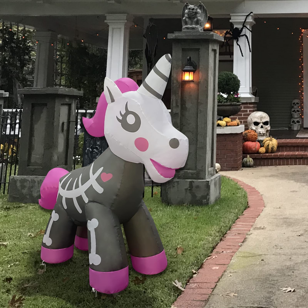 Halloween Inflatable 4FT Skeleton Unicorn with Built-in LEDs Blow Up Yard Decoration for Holiday Party Indoor, Outdoor, Yard, Garden, Lawn