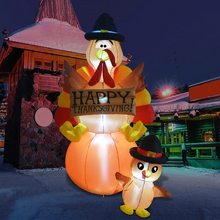 Load image into Gallery viewer, GOOSH 6 FT Thanksgiving Inflatables Turkey Outdoor Decorations Blow Up Yard Turkey on Pumpkin with Turkey Baby with Built-in LEDs for Indoor Party Garden Lawn Decor
