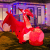GOOSH 6.8 FT Length Halloween Inflatables Outdoor Red Dragon Holding Ball, Blow Up Yard Decoration with LED Lights Built-in for Holiday/Party/Yard/Garden