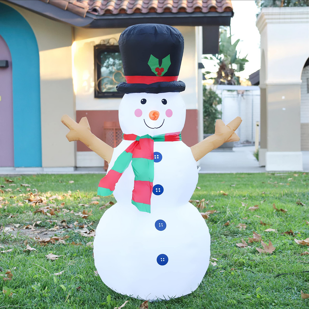GOOSH 4 FT Height Christmas Inflatable Outdoor Snowman with Top Hat, Blow Up Yard Decoration Clearance with LED Lights Built-in for Holiday/Party/Xmas/Yard/Garden