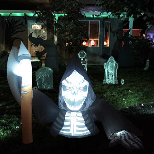 GOOSH 6.8FT Long Skeleton Ghost Halloween Inflatable with LED Lights