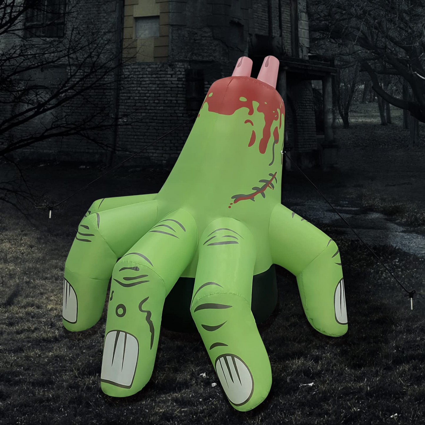GOOSH 6 FT Halloween Inflatables Hand Outdoor Decorations Blow Up Yard Scary Green Giant with Built-in LEDs for Indoor Party Garden Lawn Decor