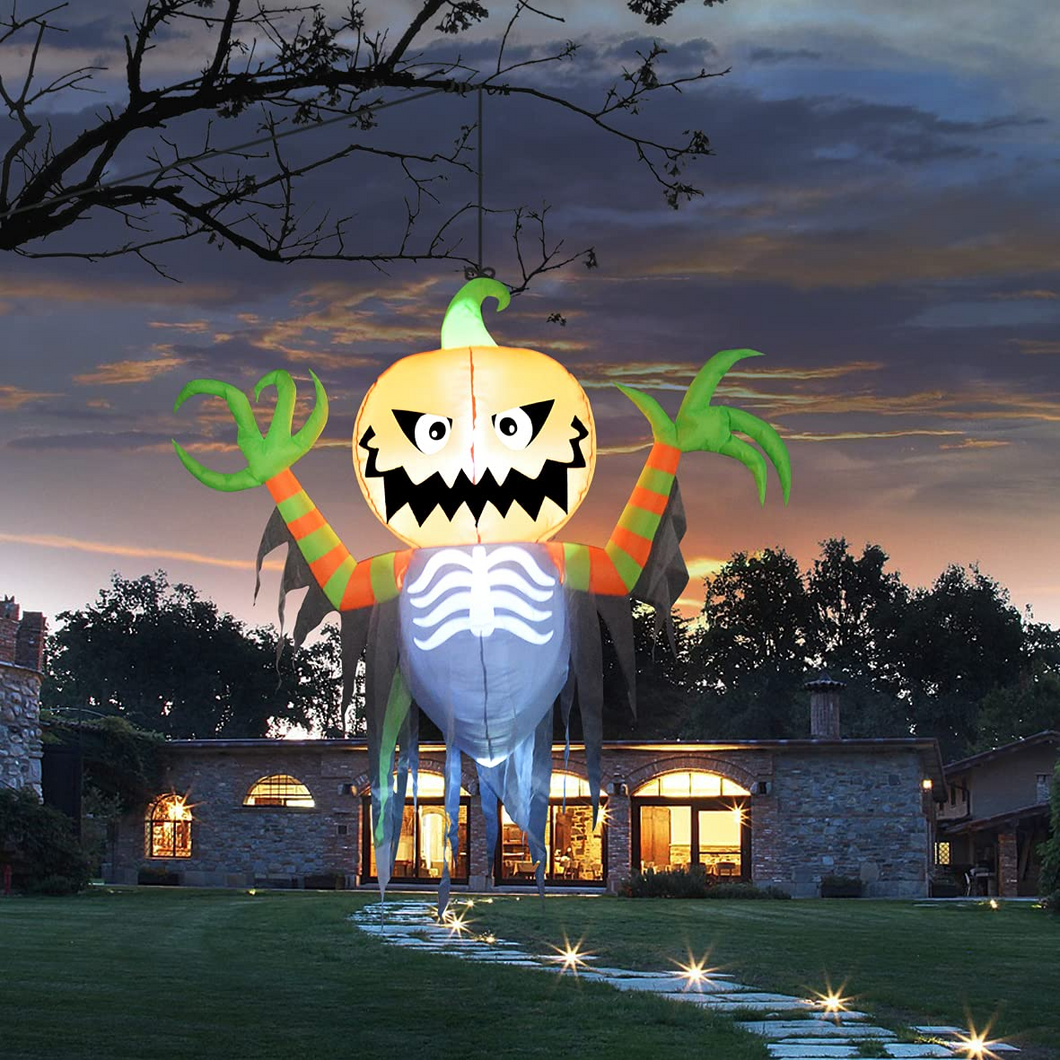 5-Foot H Halloween Inflatable Decoration Hanging Skeleton Pumpkin Spirit Raising Hand Built-in with LED Light, Indoor/Outdoor, Yard, Garden, Lawn Halloween Blow Up Party Décor