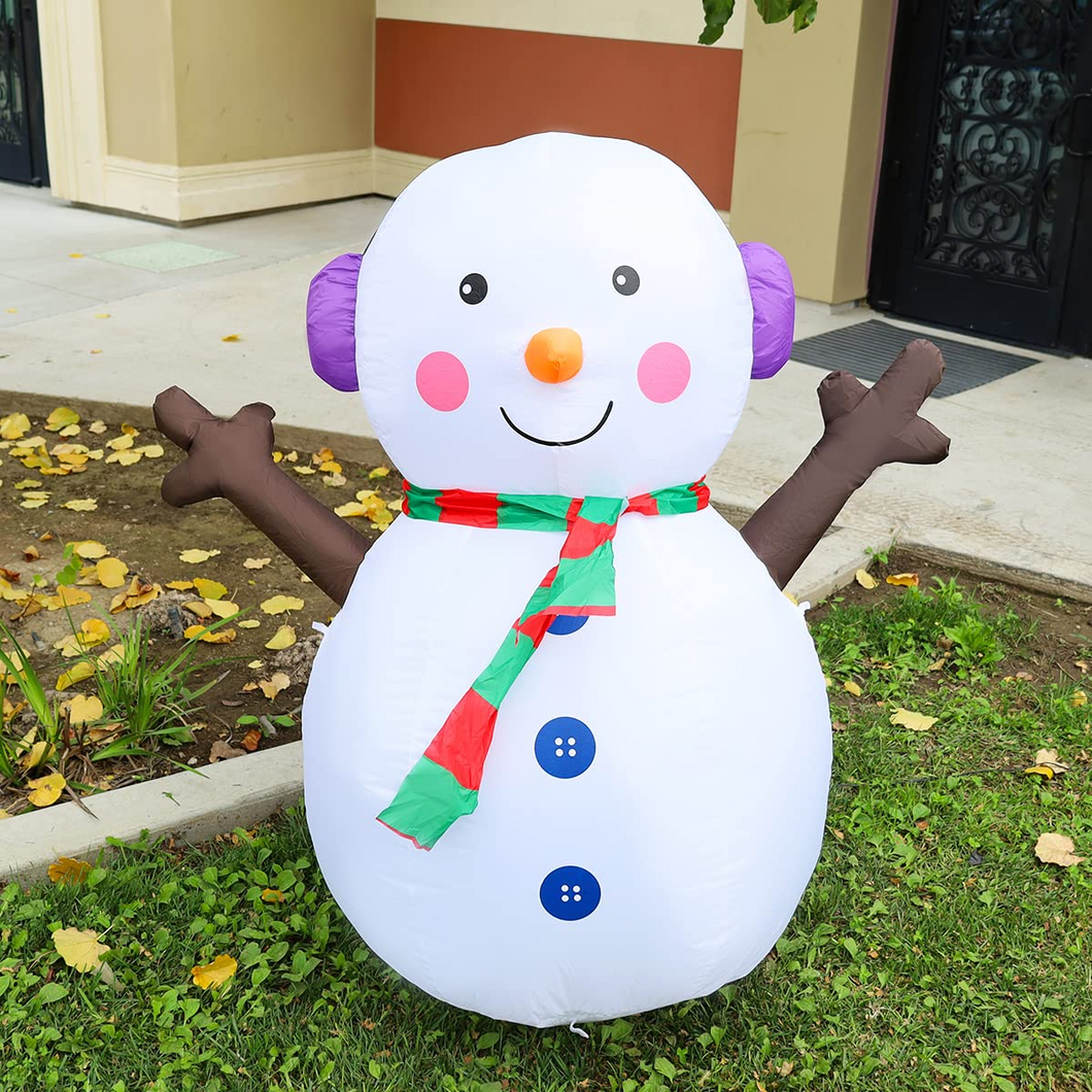GOOSH 4 FT Christmas Inflatable Outdoor Cute Snowman, Blow Up Yard Decoration Clearance with LED Lights Built-in for Holiday/Party/Xmas/Yard/Garden