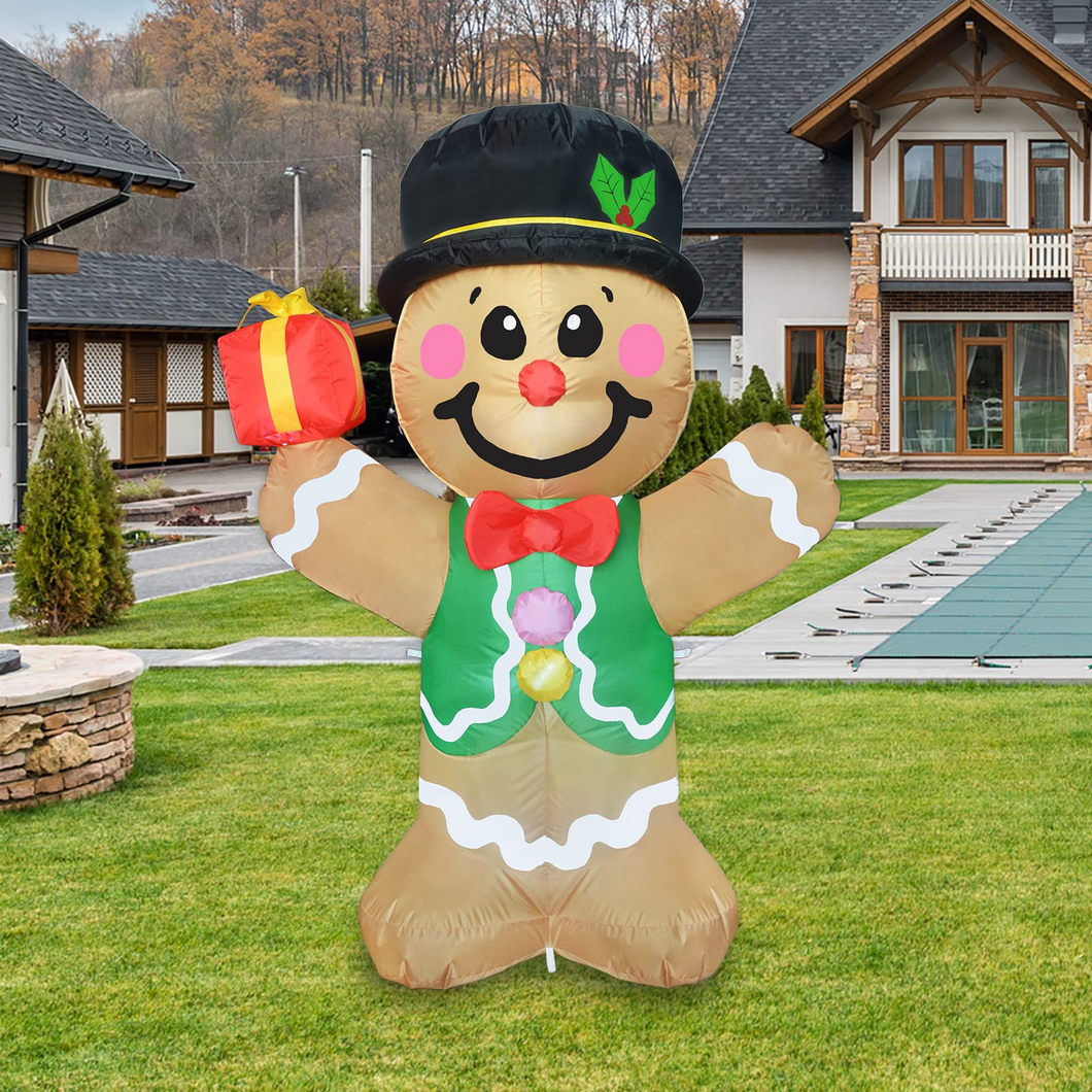 Christmas Inflatables 5FT Gingerbread Man with Bright LED Light Yard Decoration,Chirstmas Inflatables Clearance for Xmas Party,Indoor,Outdoor,Garden,Yard Lawn