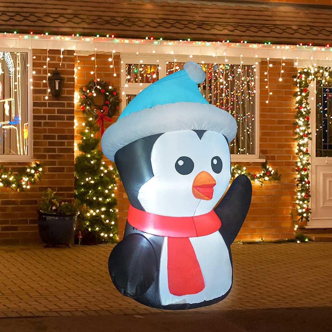 GOOSH 4.2 FT Height Christmas Inflatables Outdoor Cute Penguin with Blue Hat, Blow Up Yard Decoration Clearance with LED Lights Built-in for Holiday/Christmas/Party/Yard/Garden