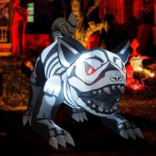 GOOSH 5 FT Length Halloween Inflatables Outdoor Skeleton Dog with Flashing Lights, Blow Up Yard Decoration Clearance with LED Lights Built-in for Holiday/Christmas/Party/Yard/Garden