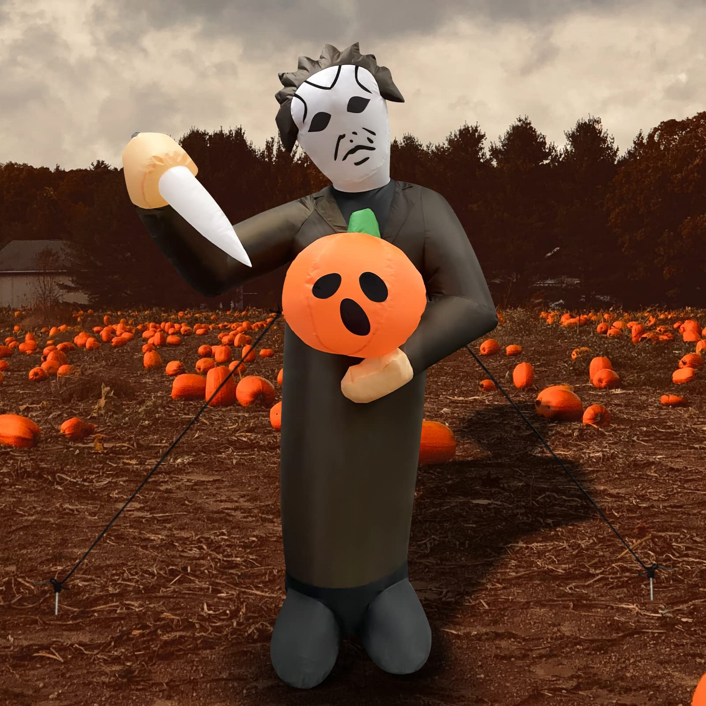 GOOSH Halloween Inflatable 6FT Scary Pumpkin Killer with Built-in LEDs Blow Up Yard Decoration for Holiday Party Indoor, Outdoor, Yard, Garden, Lawn