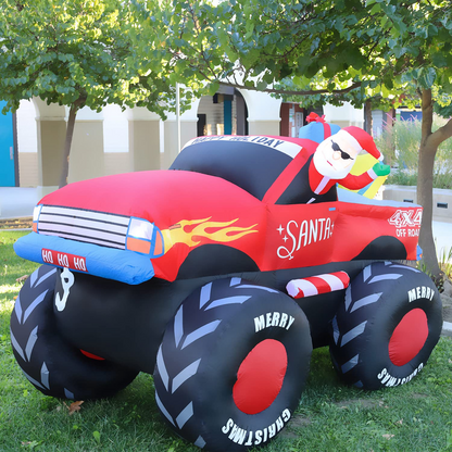 GOOSH 7.5 FT Long Christmas Inflatables Santa Claus Outdoor Decorations Blow Up Yard Snowman with Presents on Truck with Built-in LEDs for Garden Lawn Indoor Party Décor