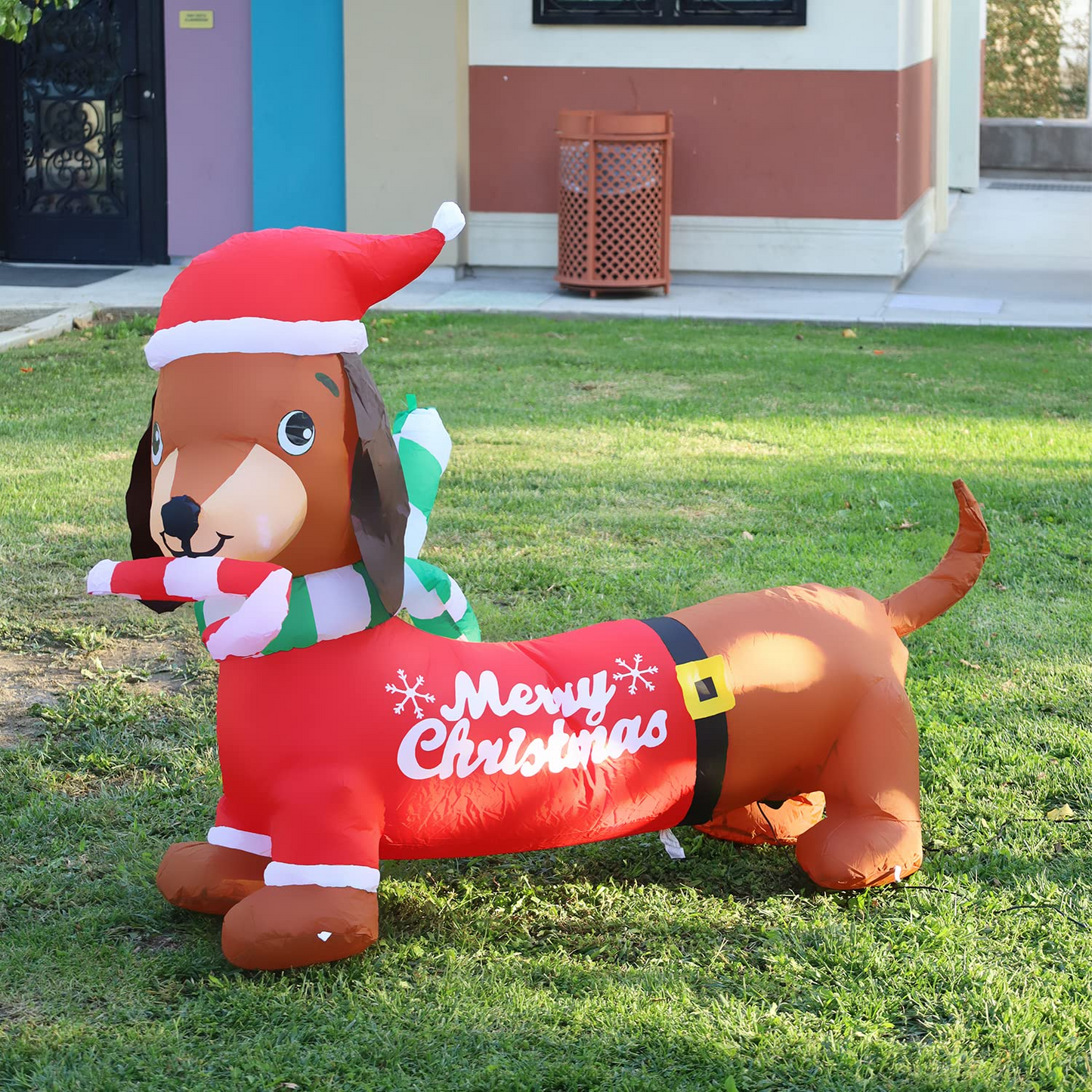 GOOSH 5 FT Length Christmas Inflatables Dachshund Dog, Blow Up Yard Decoration Clearance with LED Lights Built-in for Holiday/Party/Yard/Garden