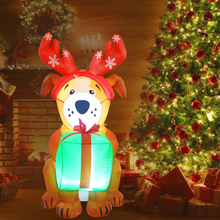 Load image into Gallery viewer, GOOSH 5 FT Height Christmas Inflatables Outdoor Puppy Dangling Gift Box, Blow Up Yard Decoration Clearance with LED Lights Built-in for Holiday/Christmas/Party/Yard/Garden
