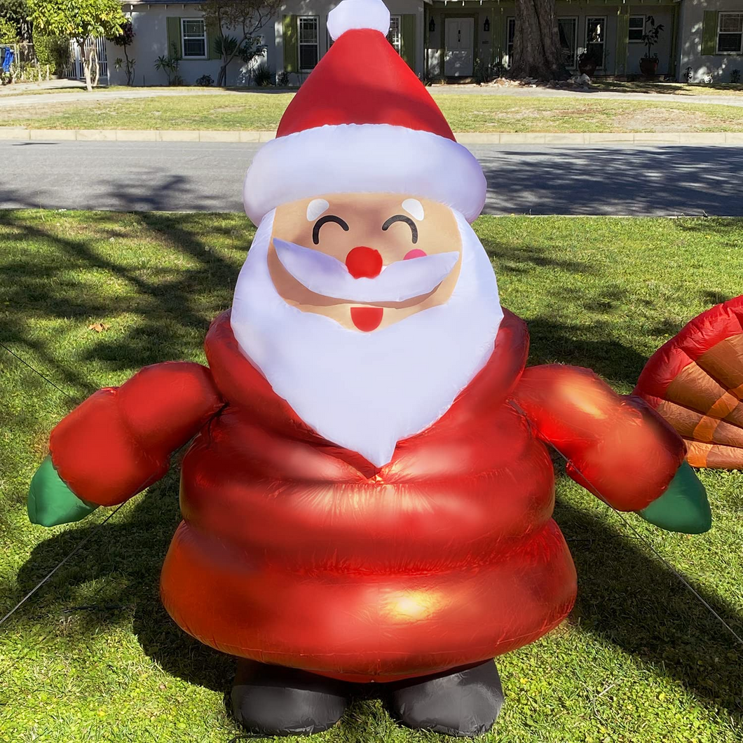 GOOSH 5 FT Height Christmas Inflatable Outdoor Smiley Santa Claus Wearing Coat, Blow Up Yard Decoration Clearance with LED Lights Built-in for Holiday/Party/Xmas/Yard/Garden